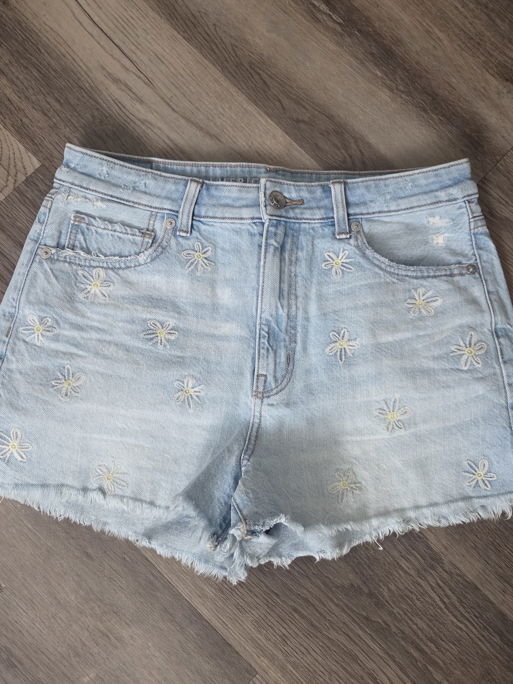 New American Eagle Light Wash Daisy Embroidered Denim Shorts Sz 6